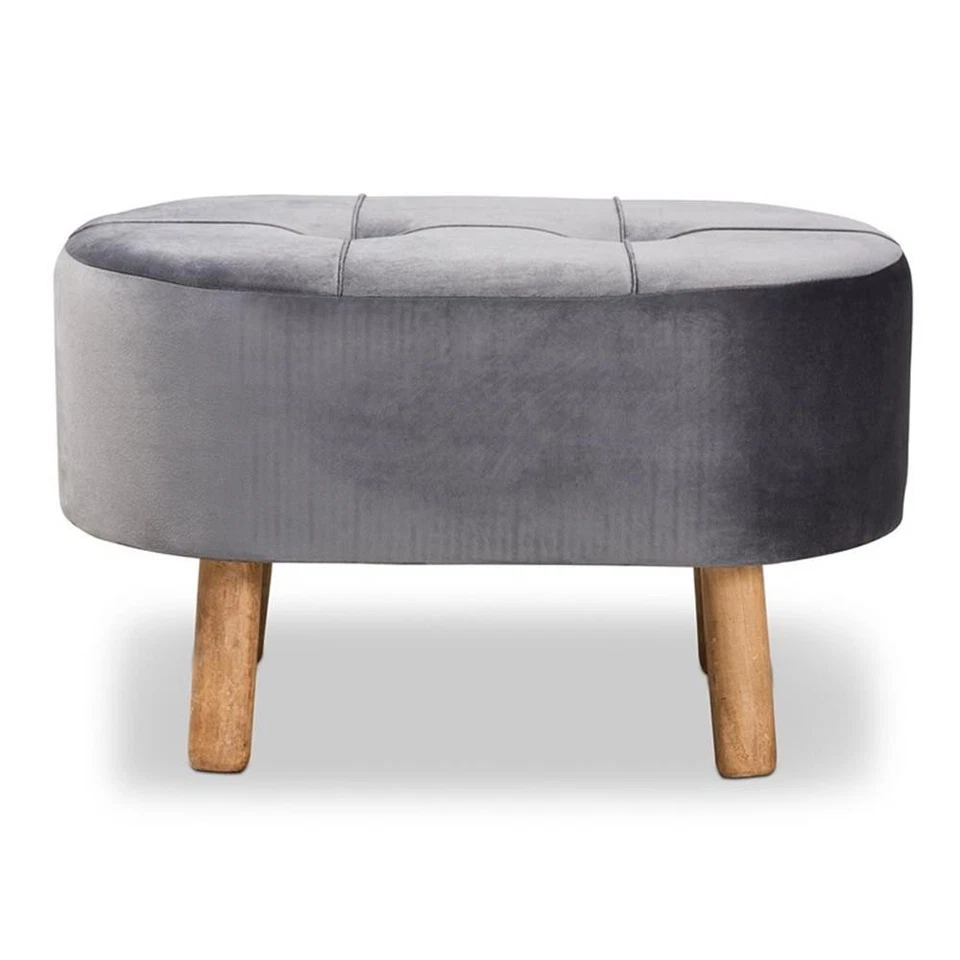 Baxton Studio Simone Grey Velvet Fabric Upholstered Wood Ottoman - Image 2 of 4