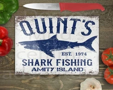 JAWS Quints Shark Fishing amity island   Glass cutting board. Choose Size