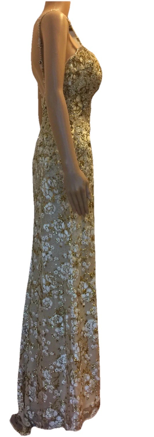 ESCADA Vintage 90s Crytal Sequin Glass Bead Embellished Backless Dress DE36 image 5