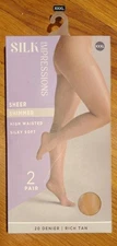 Silk Impressions Shimmer Sheer High Waisted Pantyhose XXXL Rich Tan 2 Pair