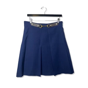 Neuf avec étiquette ! Jupe plissée Gucci Horsebit marine soie laine, taille 46