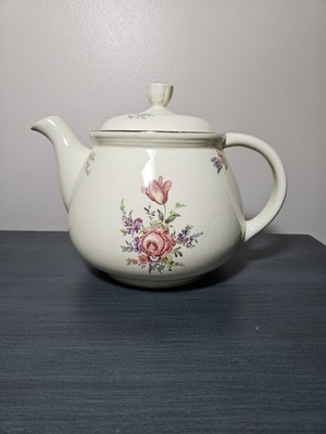 Vintage Homer Laughlin Priscilla Teapot Household Institute Eggshell Gold Trim