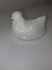 Vintage Milk Glass 4 1/2" Hen On A Nest