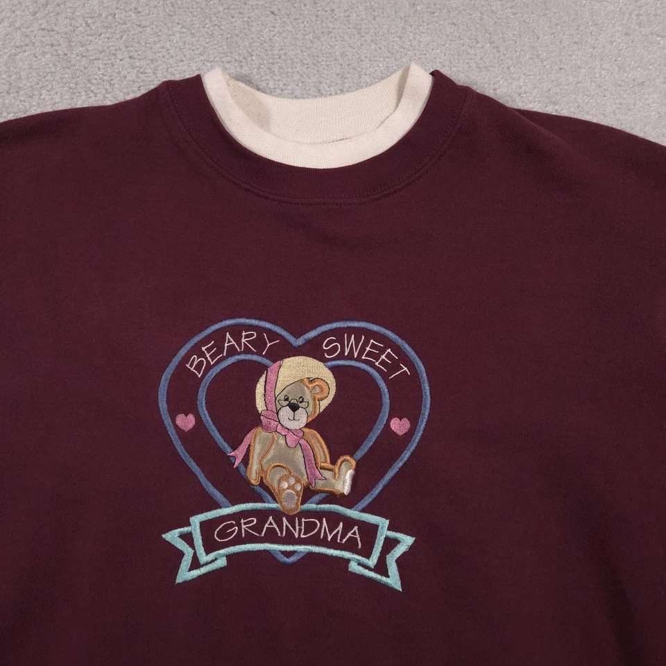 Vintage Cheek-O Sweatshirt Womens XL Burgundy Beary Sweet Grandma Made USA 90s - Image 3 of 4