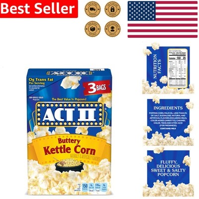 Delicious Buttery Kettle Corn Microwave Popcorn 3 Bags 2.75 Oz Quick Snack Fresh