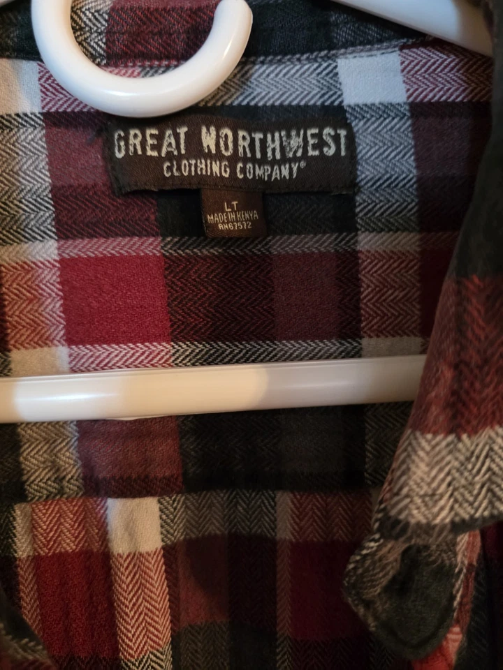 Mens Great Northwest Flannel 100% Cotton Size L/T Red Black Plaid Shirt Pockets - Image 3 of 4