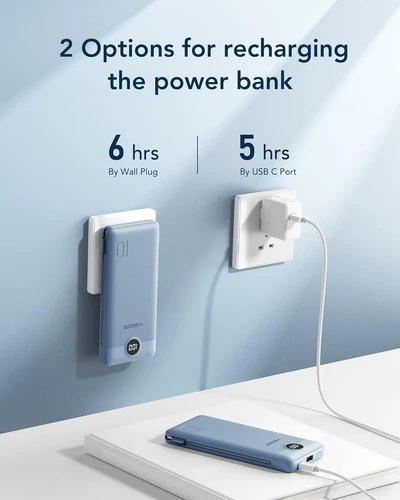 Portable Charger Built-in Cables and AC Wall Plug, USB C Power Bank 10000mAh image 5