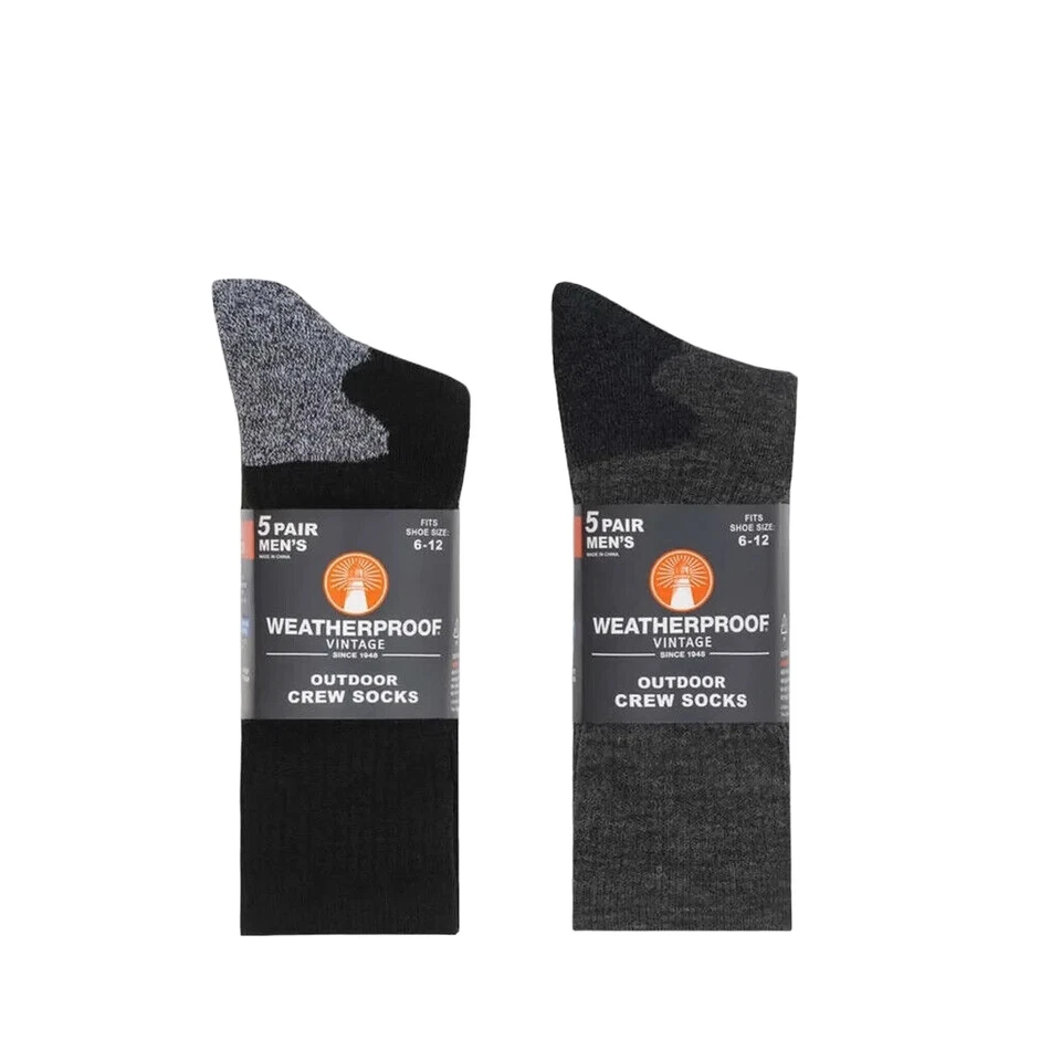 Weatherproof Vintage Men's Crew Socks Wool Blend 10 Pairs, Shoe Size 6-12, Black - Image 2 of 3