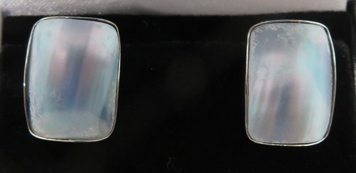 . Pendientes antiguos Art Deco de plata de ley y gris madreperla vintage - Imagen 3 de 14
