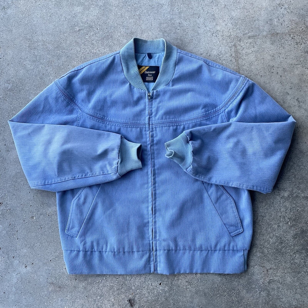 Vtg 70s SEARS Outerwear Corduroy Bomber Jacket Blue Work