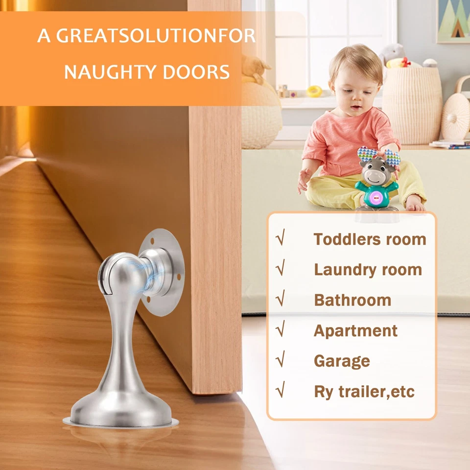 Paquete de 6 tapones de puerta magnéticos sin taladro de níquel cepillado tapón de puerta magnético Foto 4 de 4