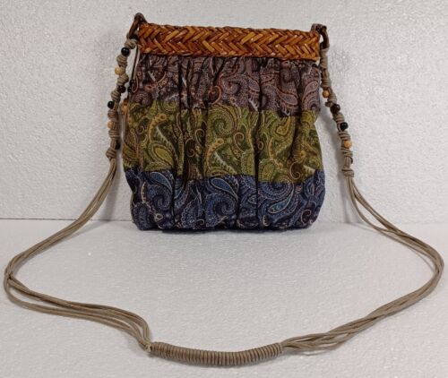 Cartera Sun N Sand Boho Multicolor Verano Playa Tela Con Acentos de Paja y Cuentas - Imagen 4 de 13