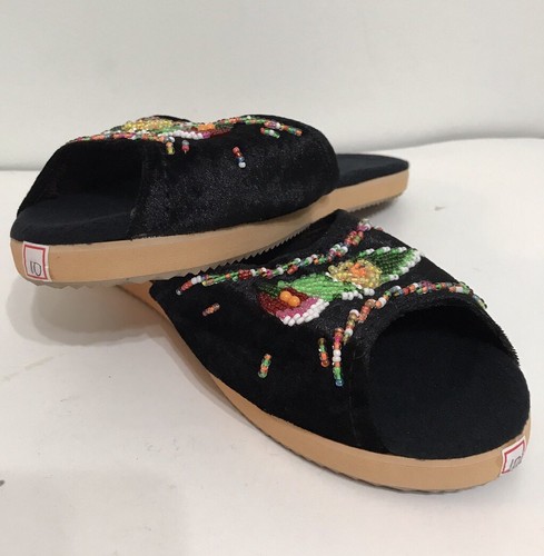 New Black Velvet W/beads Woman Bedroom/indoor Slip On Slipper Sz 10 - Picture 9 of 9