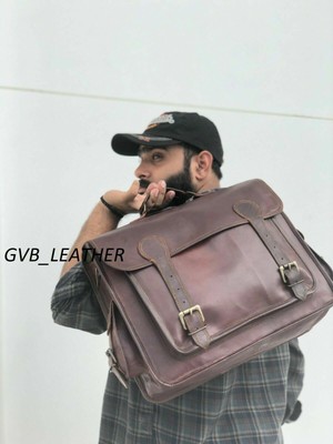 Briefcase Laptop Bag 16'' Men's Leather Large Pocket Messenger Shoulder Vintage 