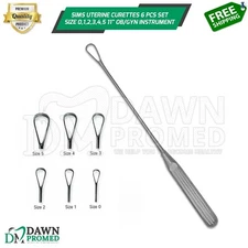 Sims Uterine Curettes 6 Pcs Set Sharp Blade 0,1,2,3,4,5 11" OB/GYN Inst German G