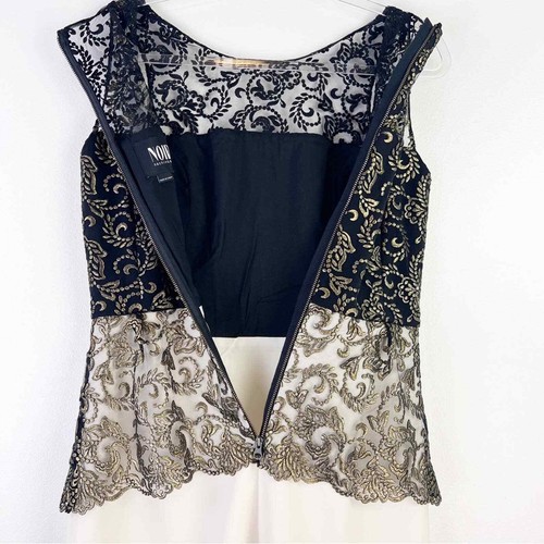 Sachin + Babi Noir Womens 10 Black Gold Embroidered Lace Peplum Carolina Dress - Picture 7 of 12
