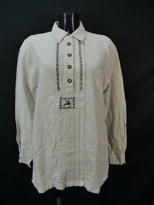 Gr.38 Trachtenbluse beige Bluse für Dirndl Hammerschmid Leinen Stickerei TB8836