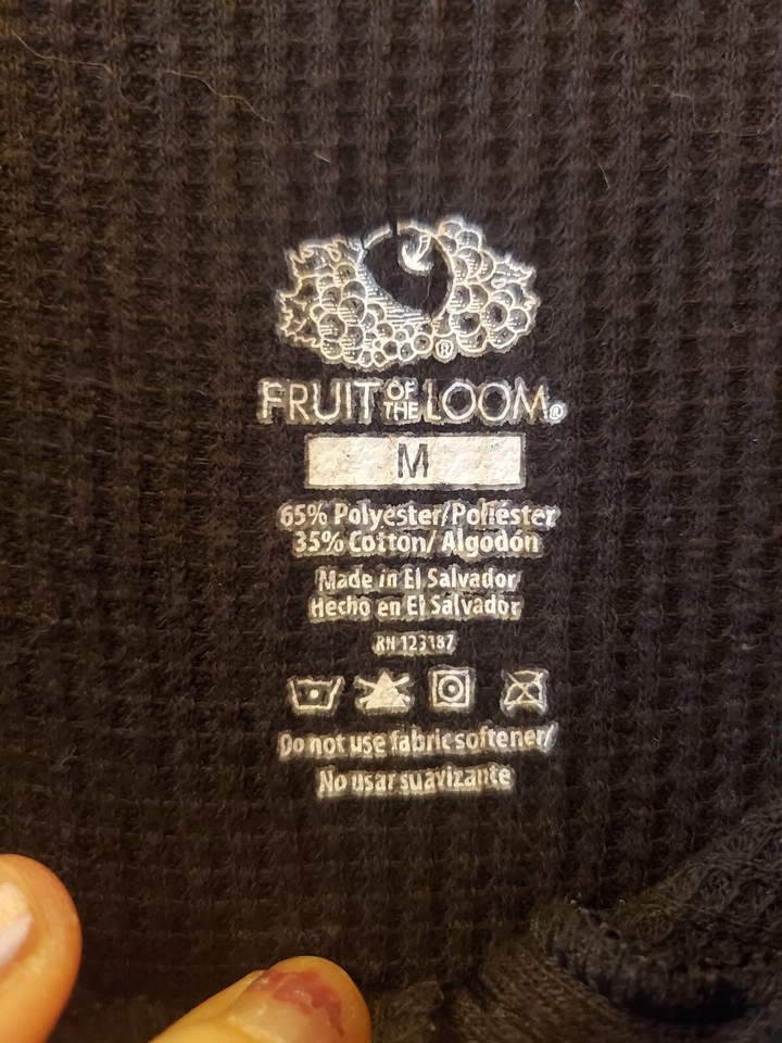 Camisa térmica L/S de manga larga negra tejida gofre Fruit Of The Loom para hombre talla M Foto 3 de 4