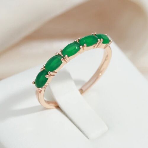 Vintage Dark Green Natural CZ Women girl Ring 585 Rose Gold jewelry gift wedding - Afbeelding 1 van 12