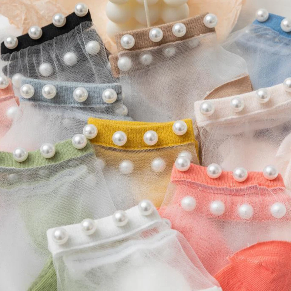 3 Пары жемчуг кристалл стекла шелк невидимый носки низкого покроя лодки носки дышащий § - Изображение 3 из 4