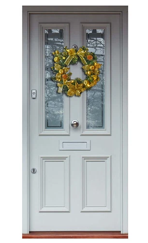 Pre Lit Decorated Gold Premier Christmas Door Wreath Garland Warm White Lights