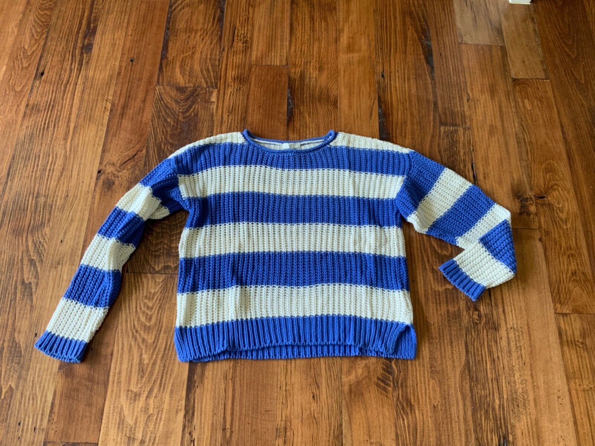 Joie Blue Off-White Beige Long Sleeve Knit Pullover Sweater Loose