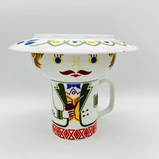 Vtg 1977 Mann Porcelain 3 Pc Breakfast Set Bowl Mug 7" Plate Man With Pipe Japan