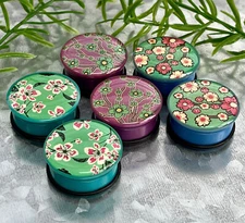 PAIR Floral Print Single Flare Ear Plugs Flower Earlets Tunnels Gauges