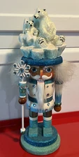 Kurt Adler Mom & Baby Polar Bear on Iceberg Hollywood Blue Rare Nutcracker Read