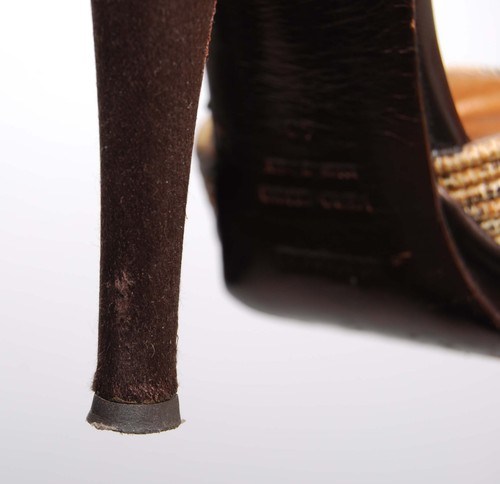 Roberto Cavalli Donna Sandali Marroni Pelle Cinturini Tacco Alto Scarpe Slide EUR 40 - Foto 6 di 8