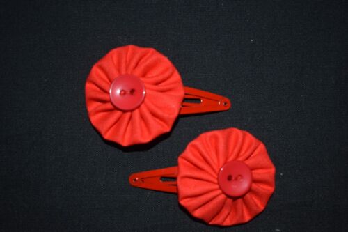 Girls Red School Hair Clips - Handmade - Picture 1 of 1