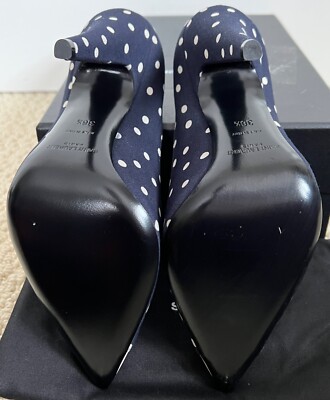 kkk　イヴサンローラン Saint Laurent YSL Lola Navy Blue Polka Dot White Pointed