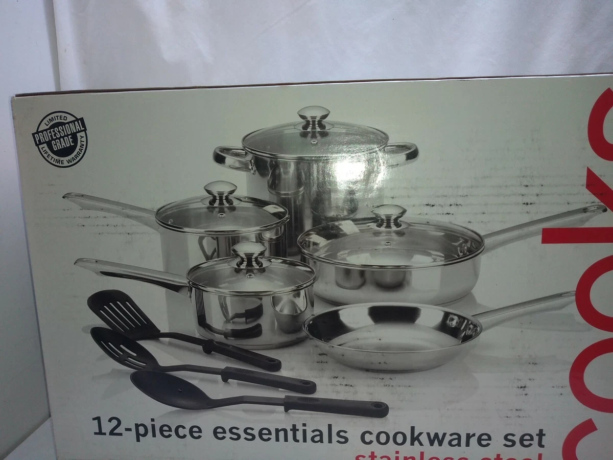 Cooks Essentials Stainless Steel 12-Piece Set Stockpot Saucepan Skillet Lid