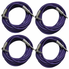 4 Pack of Purple 20 Foot Right Angle to Straight Guitar Instrument Cables