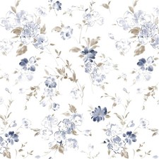 Blue Floral Peel and Stick Wallpaper Boho 17.3" x 78.8", Beige