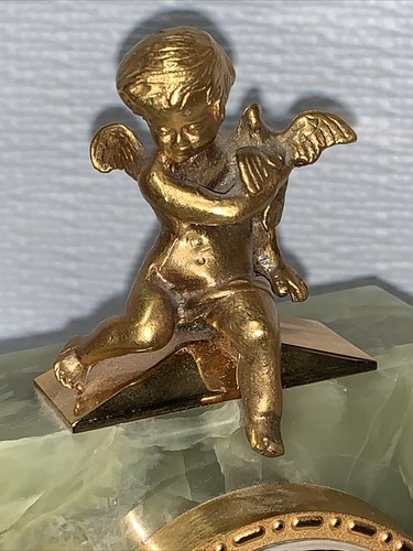 Genuine VTG Swiss Imhof Bucherer Gilt Bronze Mounted Green Onyx Desk Clock - Bild 3 von 17
