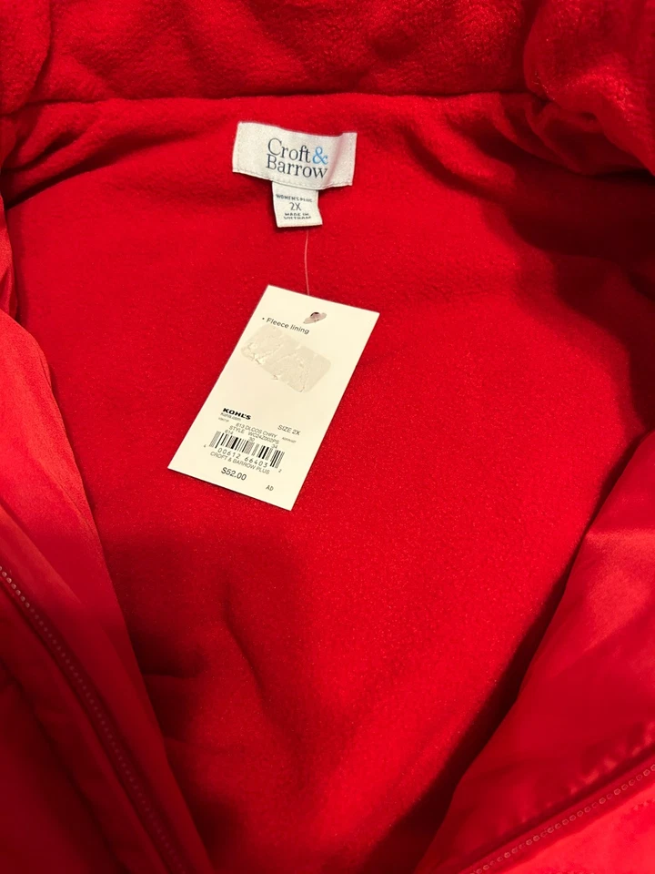 NWT Croft & Barrow Red Quilted Sleeveless Zipper & Button Front Vest Plus 2X - Image 4 of 4