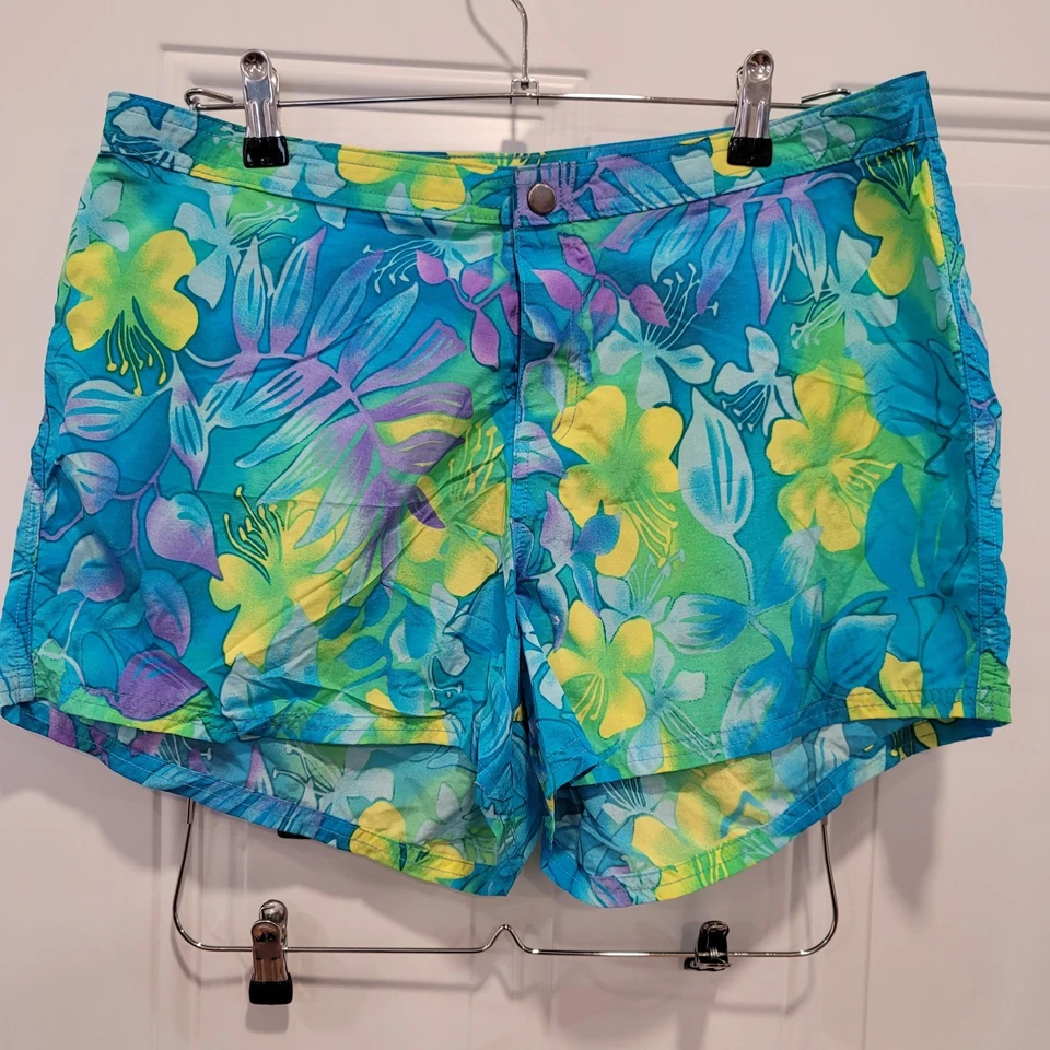 Pantalones Cortos De Colección Catalina Para Mujer Hawaianos Florales Y2K Azul Amarillo Talla L Surf Playa Foto 2 de 4