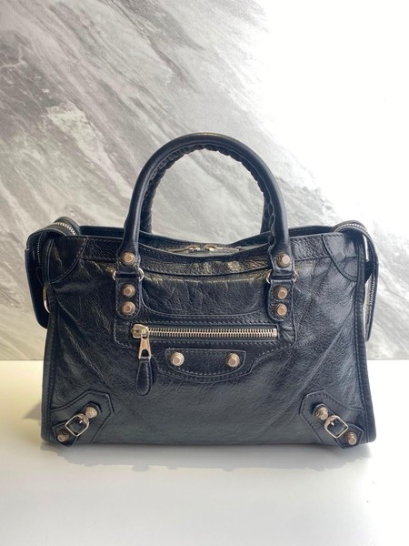 Balenciaga Black Leather Small City Bag Silver Hardware 2022
