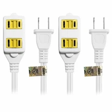 2 Packs 20 Feet 16 Gauge 2 Prong 3 Outlets Indoor Extension Cord White UL Listed