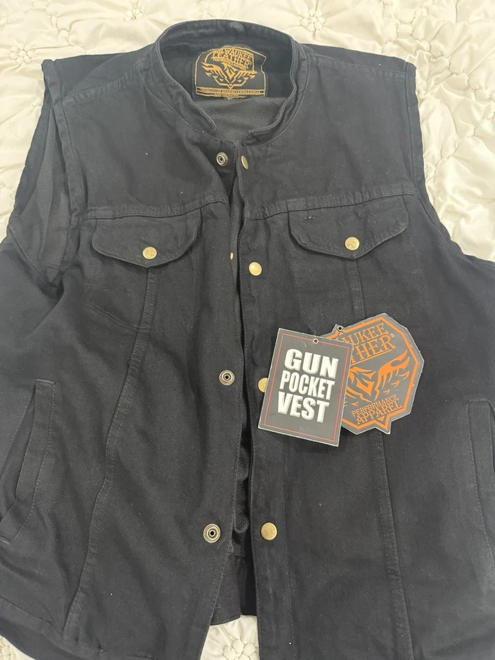 MILWAUKEE PERFORMANCE MENS BLACK COTTON DENIM VEST w/ CONCEAL GUN POCKET - SAFV - Image 3 of 4
