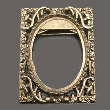 Vintage Picture Frame Brooch Pendant Ornate Art Nouveau Brass Finish Oval Mini
