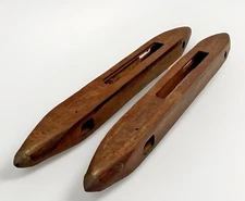 Weaving Loom Shuttle VTG Wood Textile Mill Folk Cottage Country Decor 17" Set 2