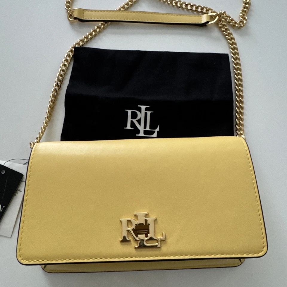 New Lauren Ralph Lauren Yellow Leather Crossbody Tech Case Clutch Bag - Image 3 of 4