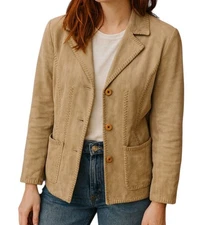 Madison Studio Womens Western Tan Stitched Suede Button Front Jacket SZ 6 Boho