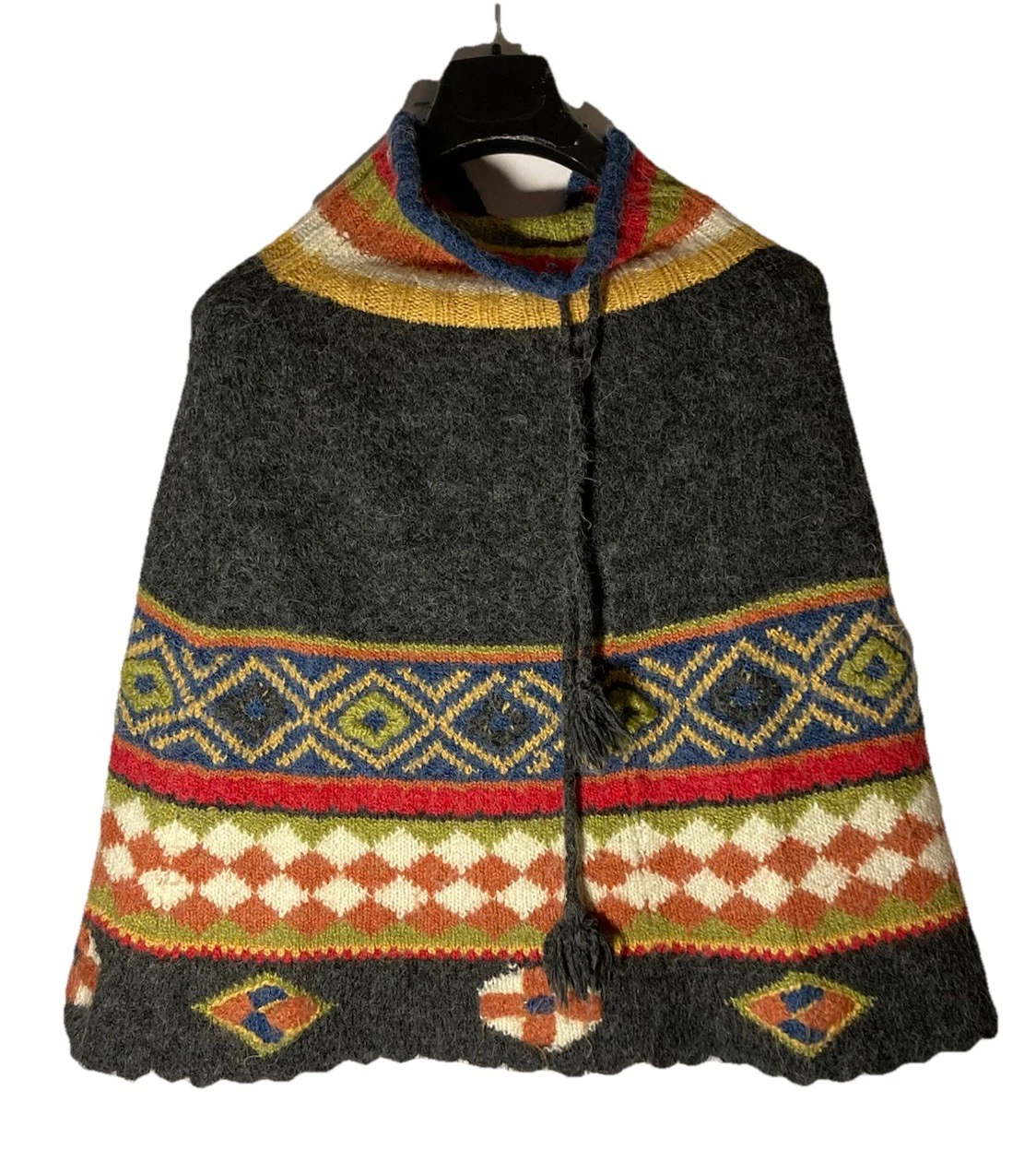 PERIKA Hand Knit Acrylic Peruvian Poncho Cape-Womens M- Multicolor-Made In Peru