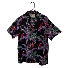 Paradise Found Shirt Mens Large Black Purple Jungle Bird Magnum PI Tom Selleck