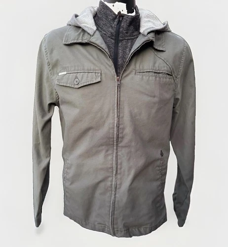 Volcom Mens Medium Gray Utility Hooded Jacket Y2K Skate Streetwear Zip - product listing photo