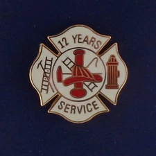 12 YEARS SERVICE Fire Dept Maltese Cross Uniform Lapel Pin