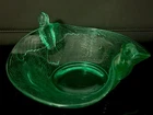 Fenton Uranium Glass Bowl Bird Nest Dish Hummingbird Green Glow